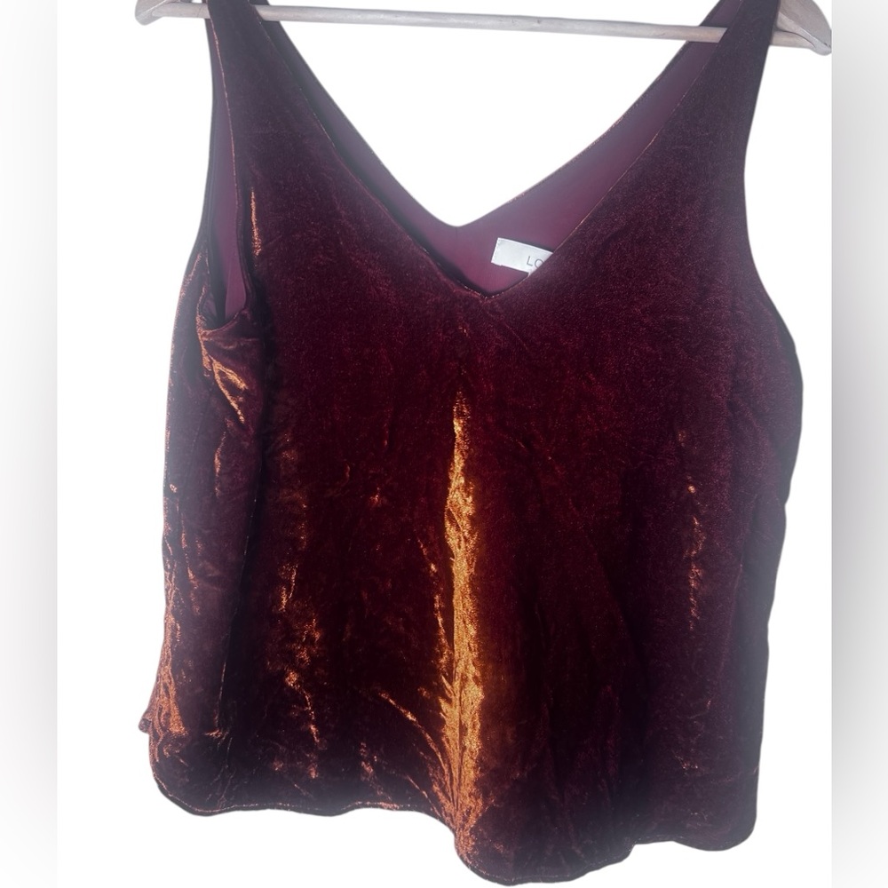 LOFT Crushed Velvet Double V-Neck Tank Top Women Medium Petite Burnt Orange